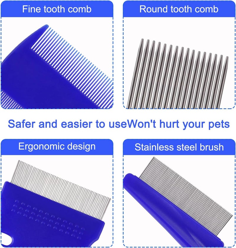 CAPHONT 6 Pack Flea Comb for Cats Dogs,Stainless Steel Dog Cat Grooming Combs With Rounded Teeth,Double-Sided Tear Stain Remover,Dematting Comb For Dogs Cats Ideal for Small, Medium & Large Pets (Blue) - Image 4